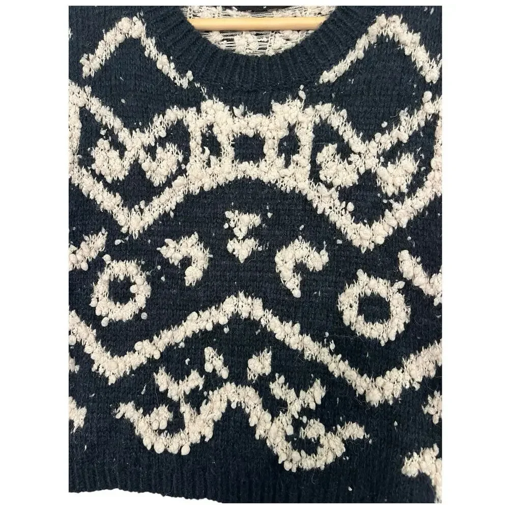 STORIA Sweater Womens Medium Blue Mohair Wool Textured Knit Cropped Boho Cozy